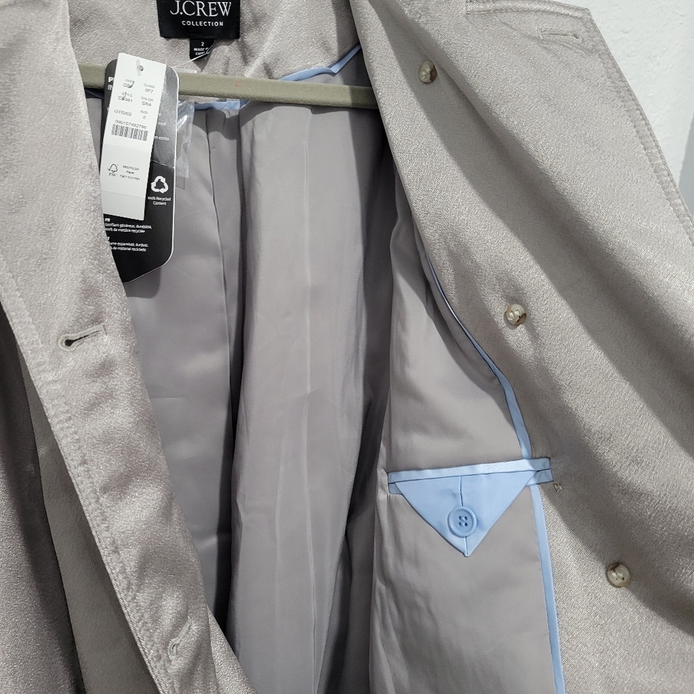 J Crew Relaxed trench coat in satin crepe CC961 SZ 2 NWT Silver Gray - Picture 11 of 12
